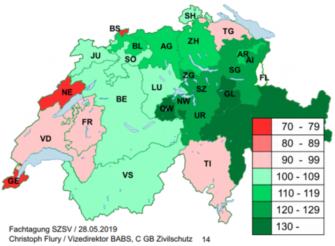 Schutzraumbilanz der Schweiz von 2017 in Prozent.