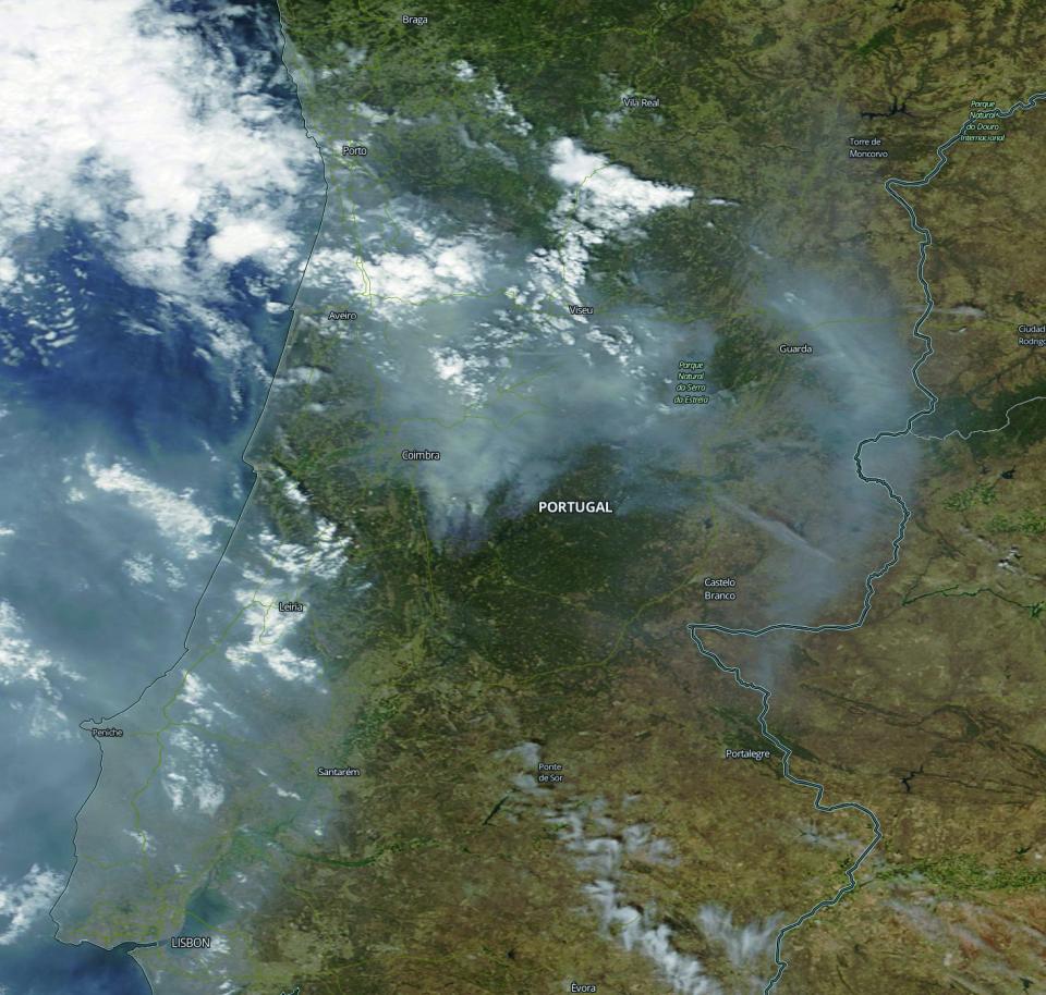 Portugal 2017 Waldbrände die selbst vom Weltall gut zu erkenen waren.