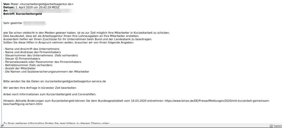 Screenshot einer typischen Phishing-Mail.