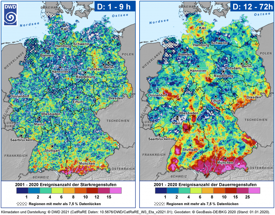 Räumliche Verteilung der Starkregen- (typischerweise lokale konvektive...