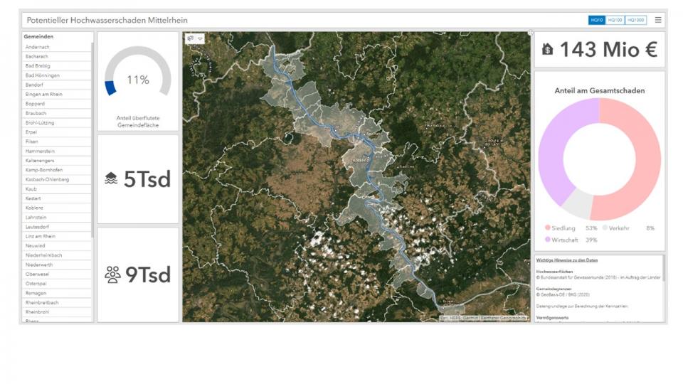 Die interaktive Kartenanwendung des Geokompetenzteams im BBK zeigt ein...