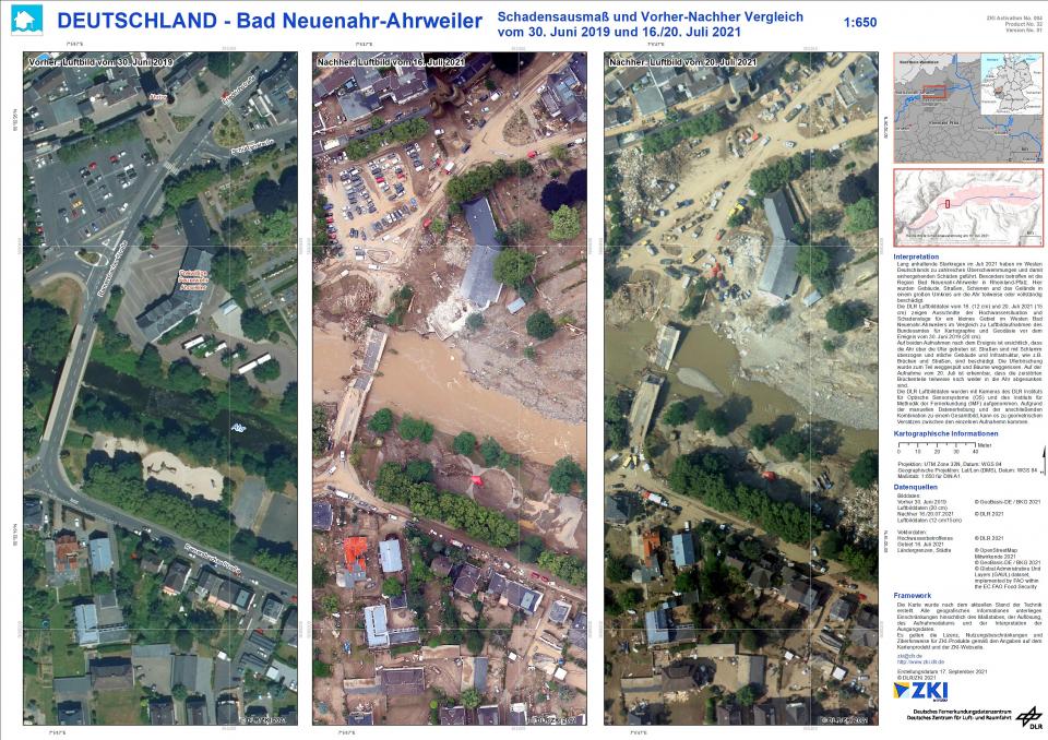 Abb. 2: Vorher-Nachher Vergleich von Luftbildern des Hochwassers in Bad...