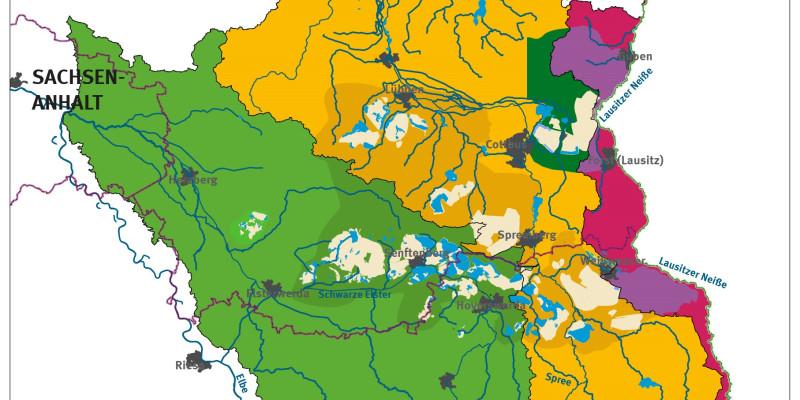 Karte Flusseinzugsgebiete Spree, Neiße, Schwarze Elster