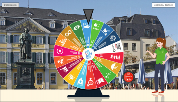 Auf der Seite der Stadt Bonn das interaktive 17-Ziele-Glücksrad starten.