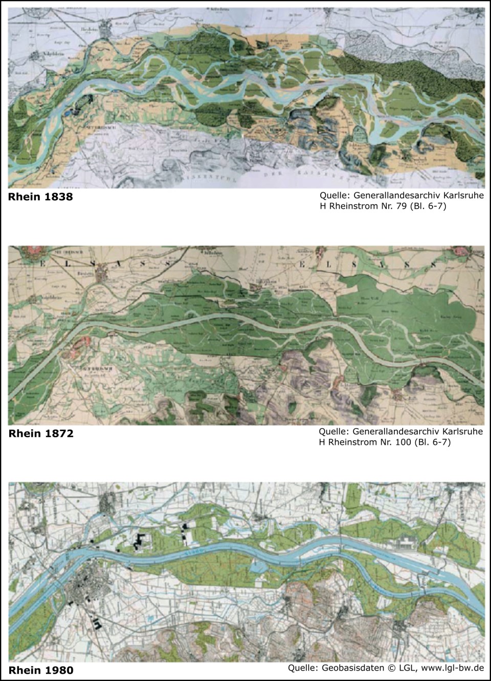 Abbildung 2: Veränderungen des Rheins durch Ausbaumaßnahmen