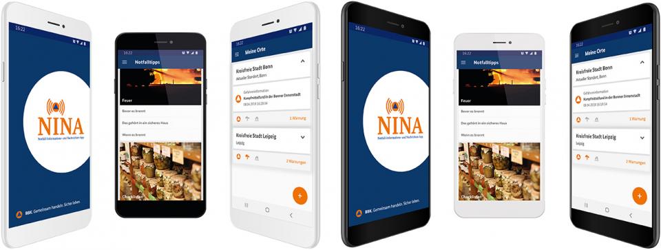 Warn-App NINA im Smartphone-Mockup